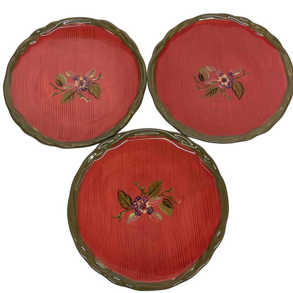 Tracy‎ Porter Octavia Hill Collection Hand Painted Glazed Salad Plates 8" Set 3